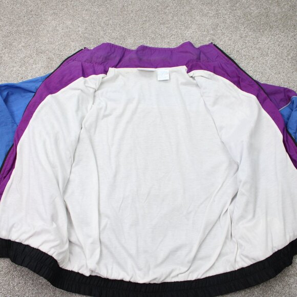 VTG Reebok Windbreaker Mens Medium Purple/Blue/Black Spell Out Jacket Coat - Picture 8 of 14